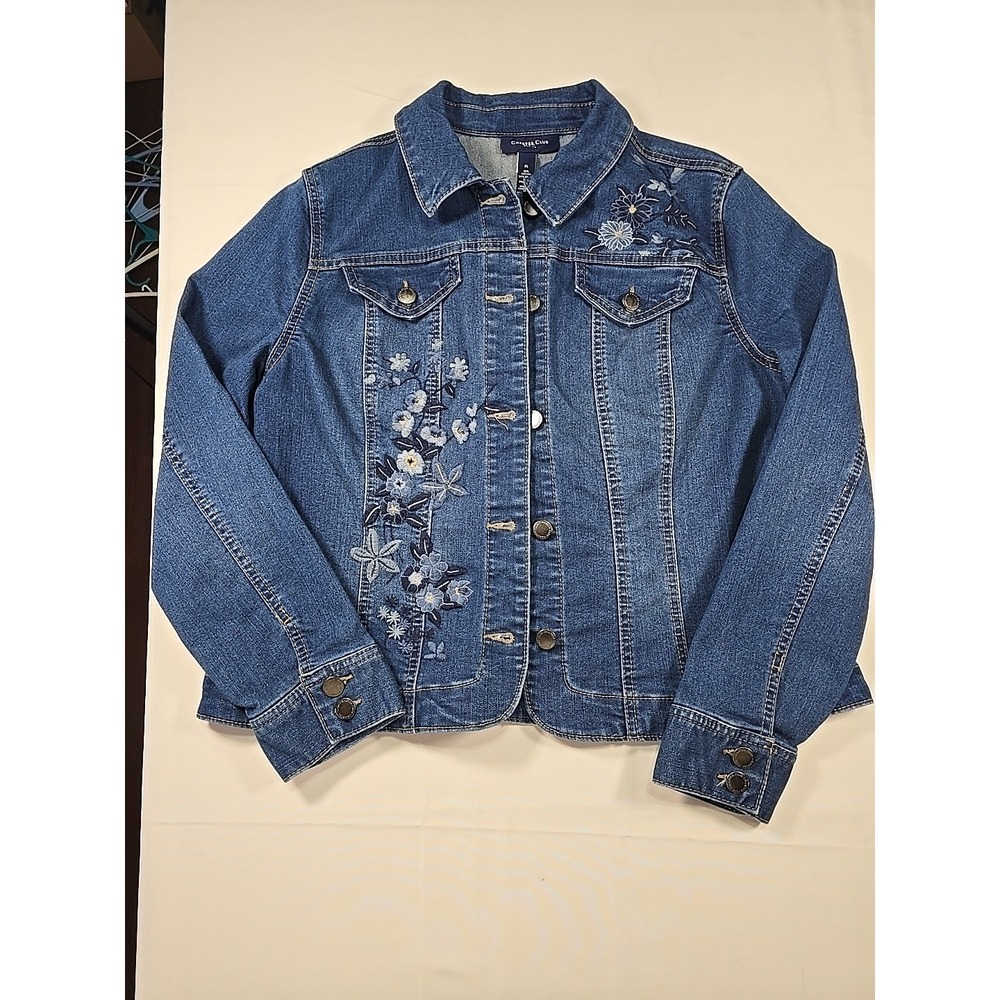 Charter‎ Club Embroidered Denim Jacket Petite Plus Floral Women's